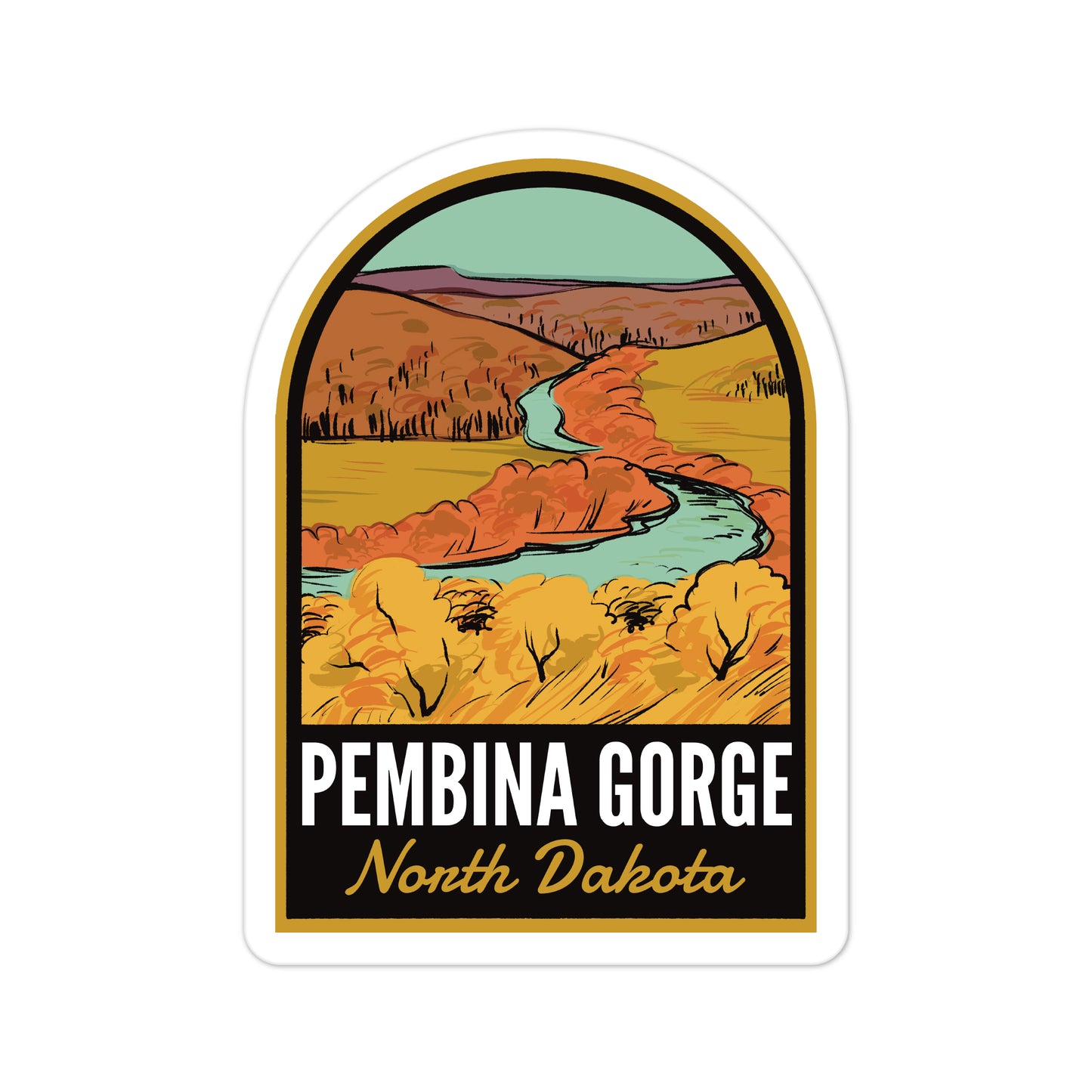 A sticker of Pembina Gorge North Dakota