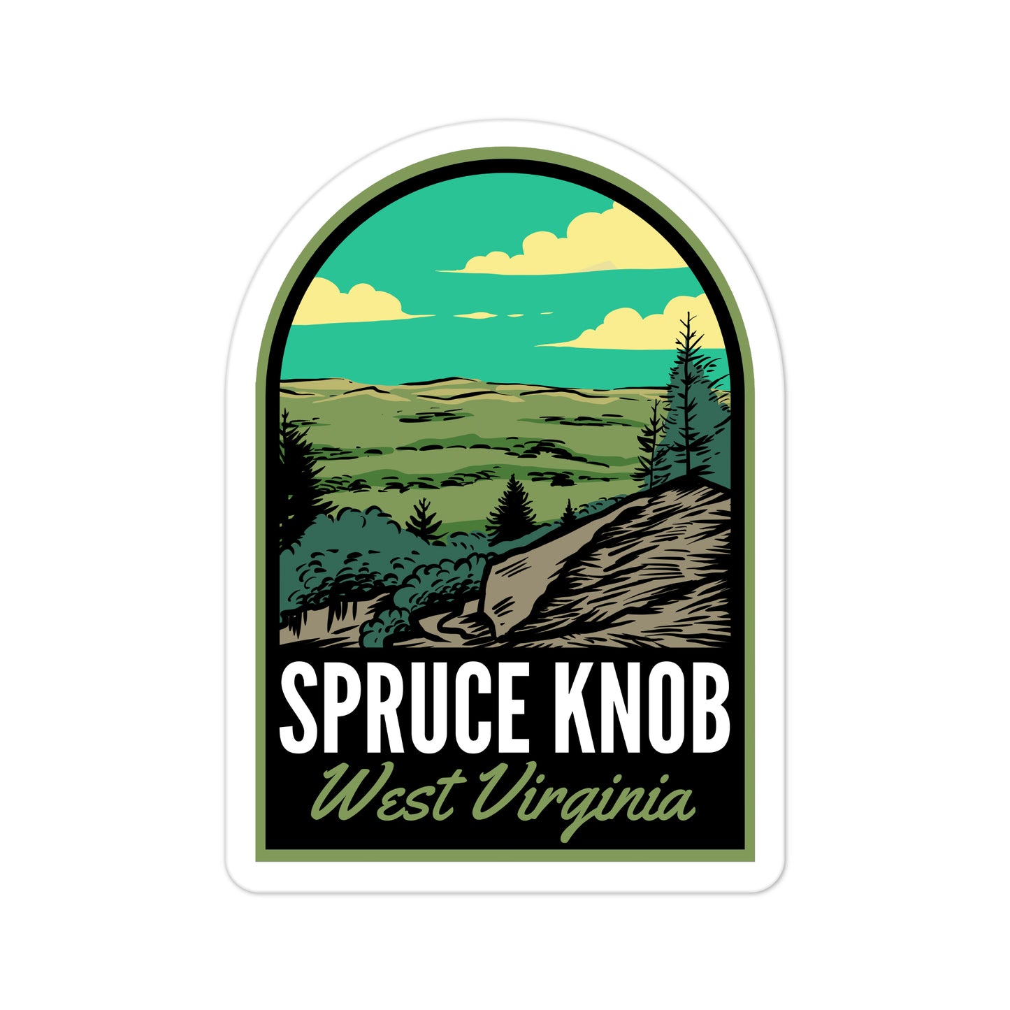 A sticker of Spruce Knob West Virginia