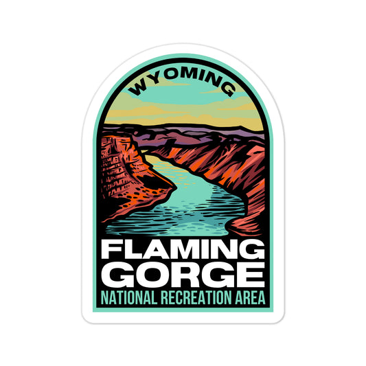 A sticker of Flaming Gorge WYA sticker of Flaming Gorge WY on a laptop