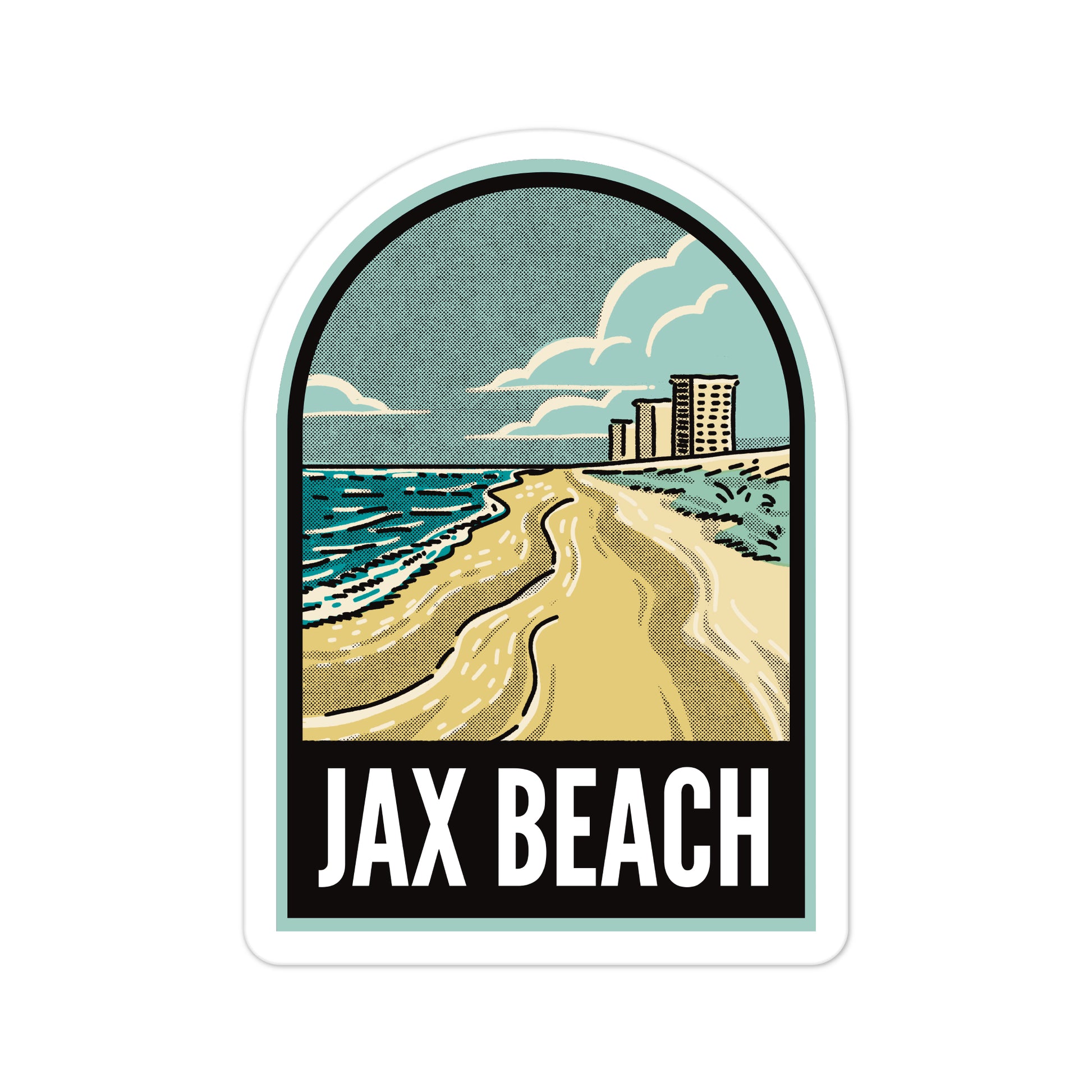 A sticker of Jax Beach Florida
