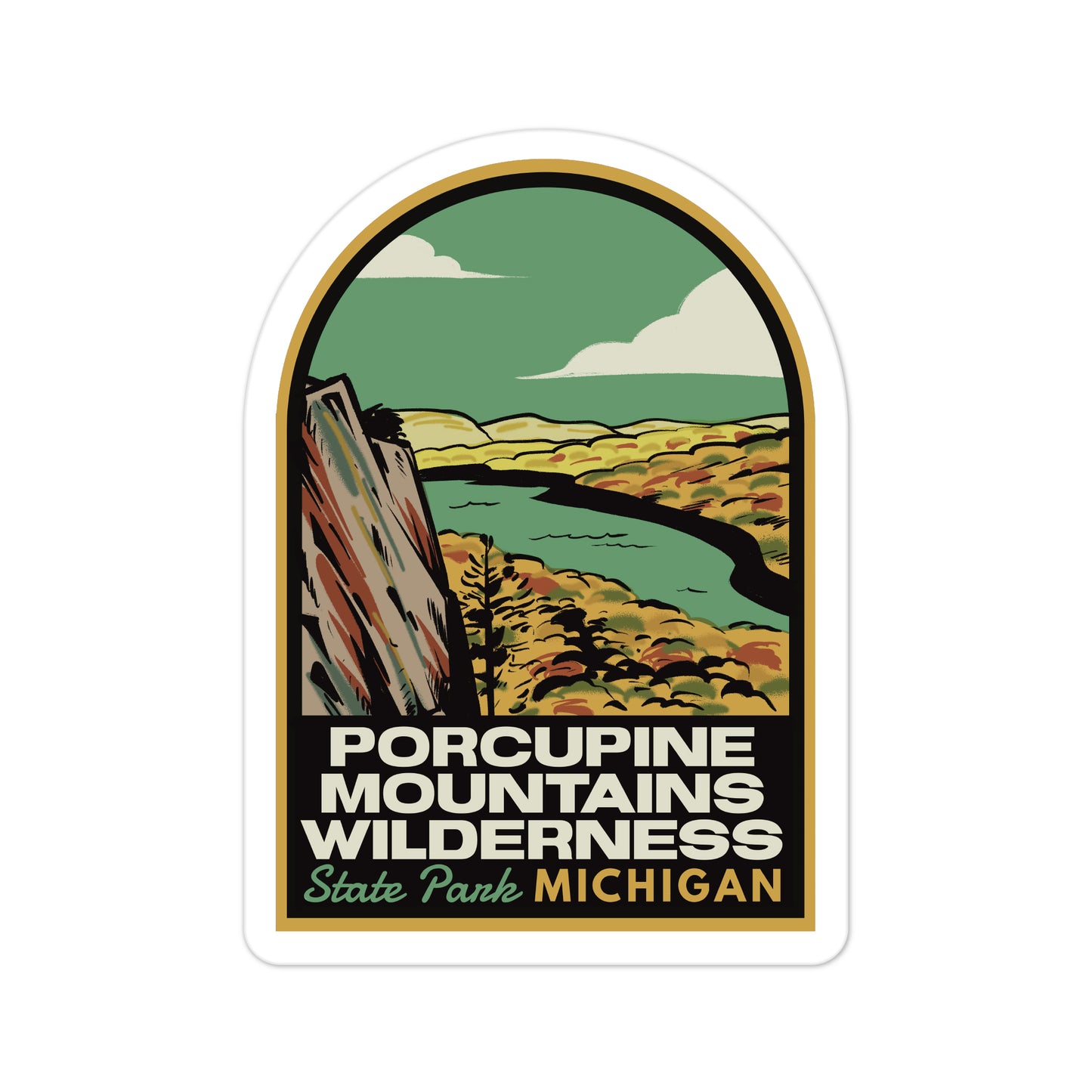 A sticker of Porcupine Mountains Wilderness