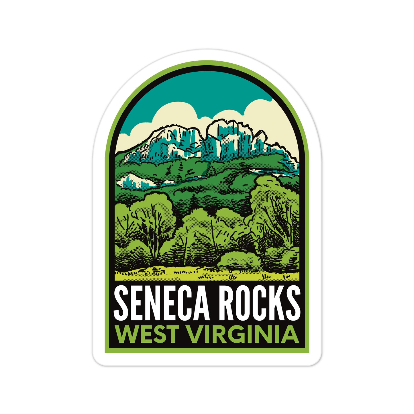 A sticker of Seneca Rocks West Virginia