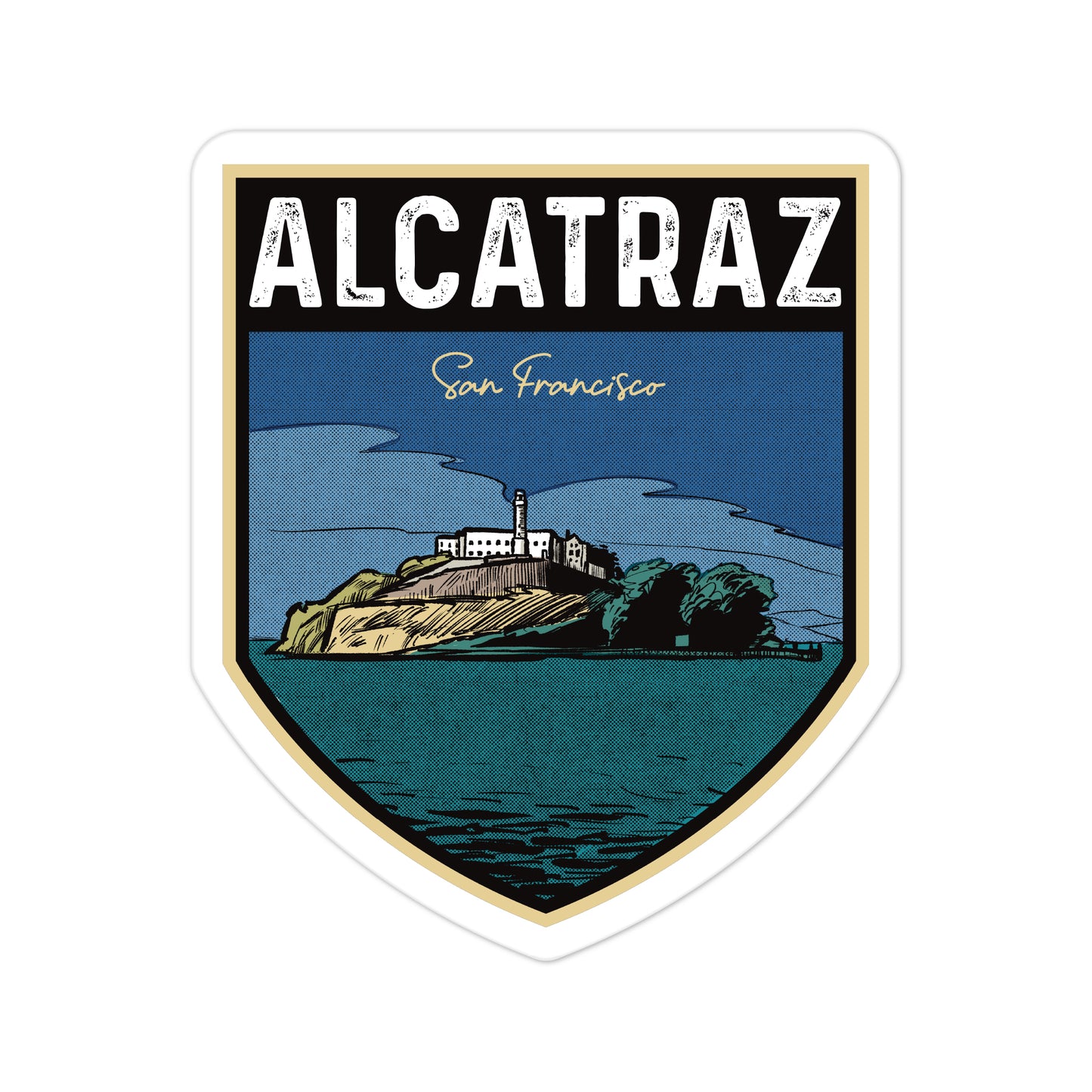 A sticker of Alcatraz California