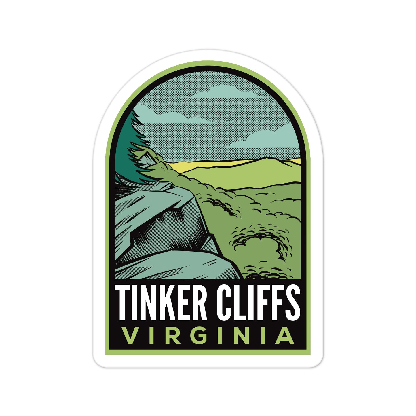 A sticker of Tinker Cliffs Virginia
