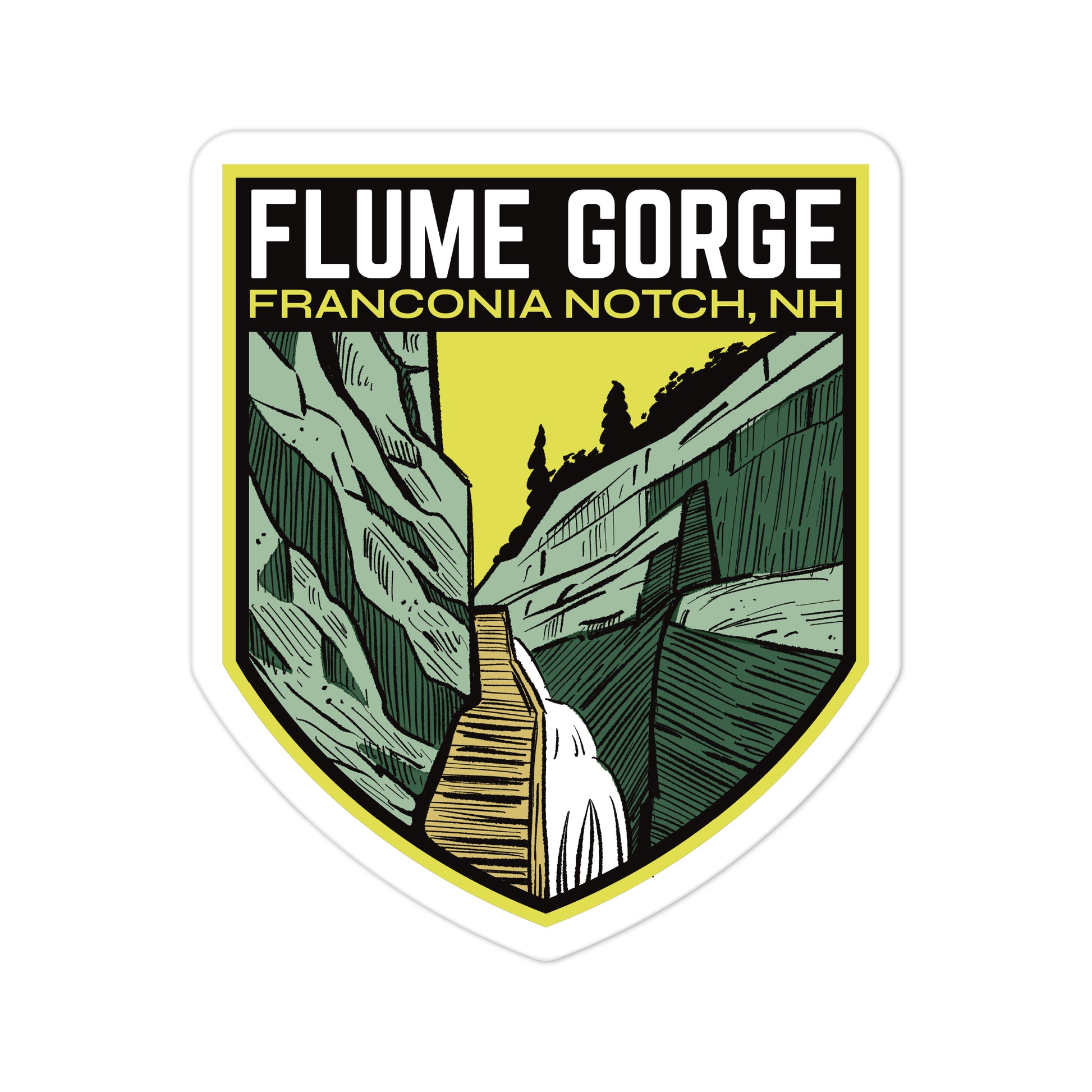 A sticker of Flume Gorge New Hampshire