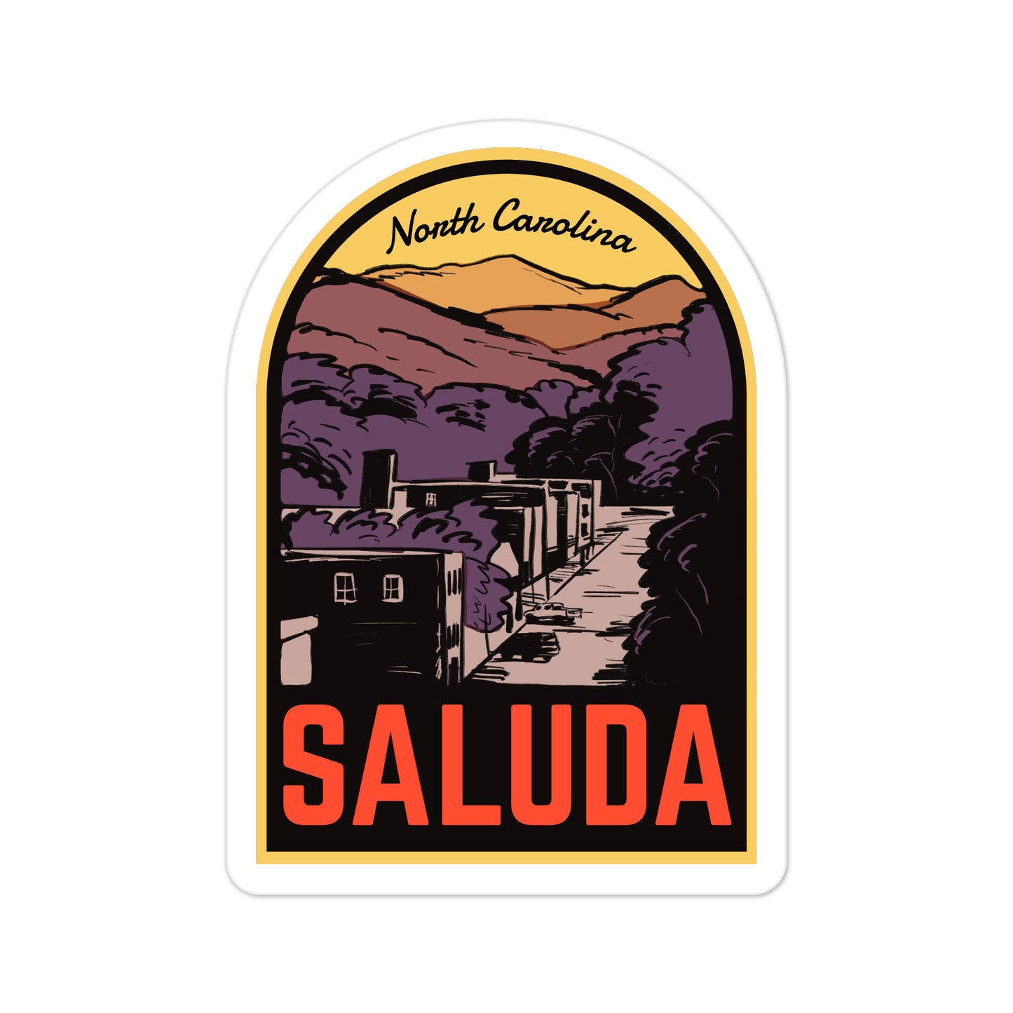 A sticker of Saluda North Carolina