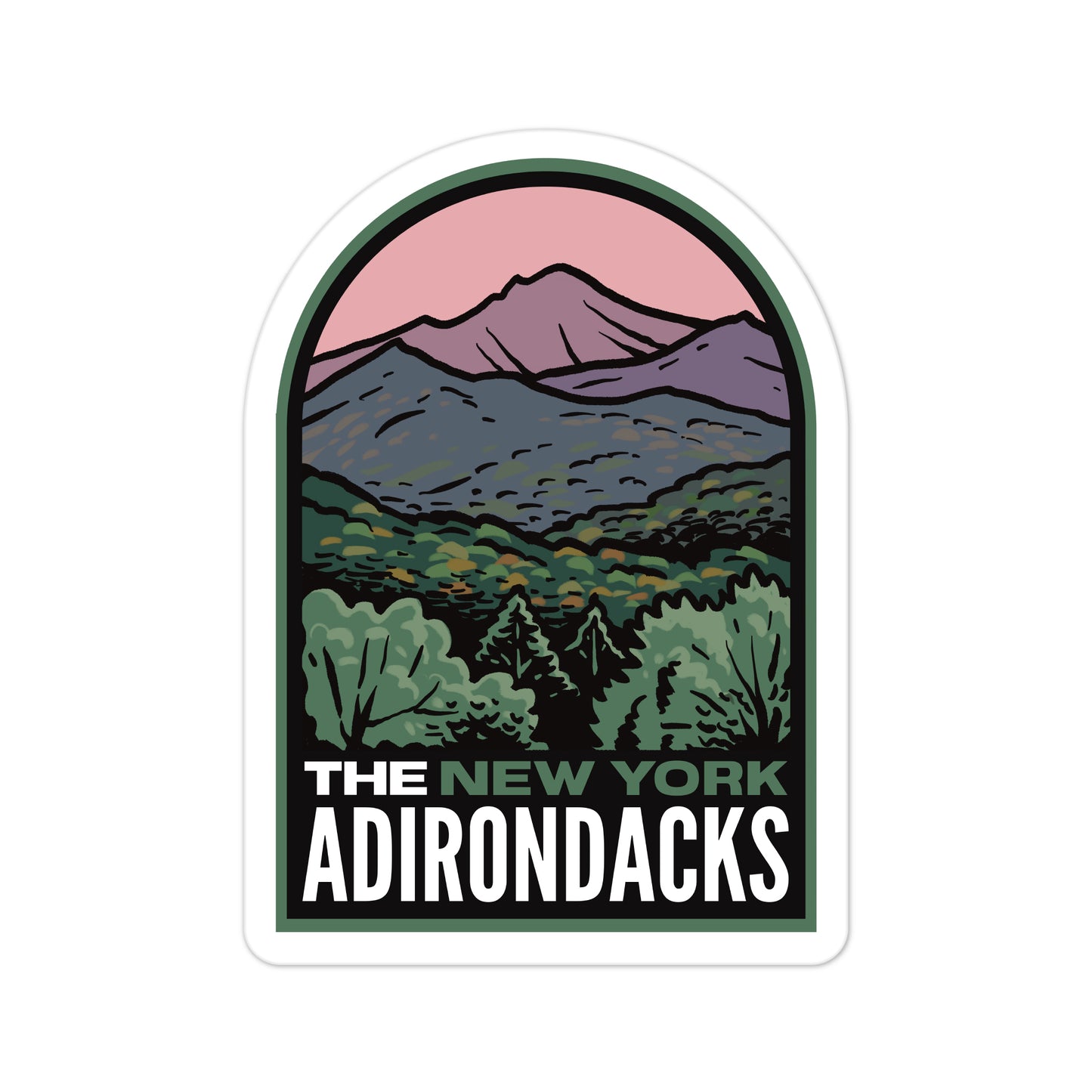 A sticker of The Adirondacks