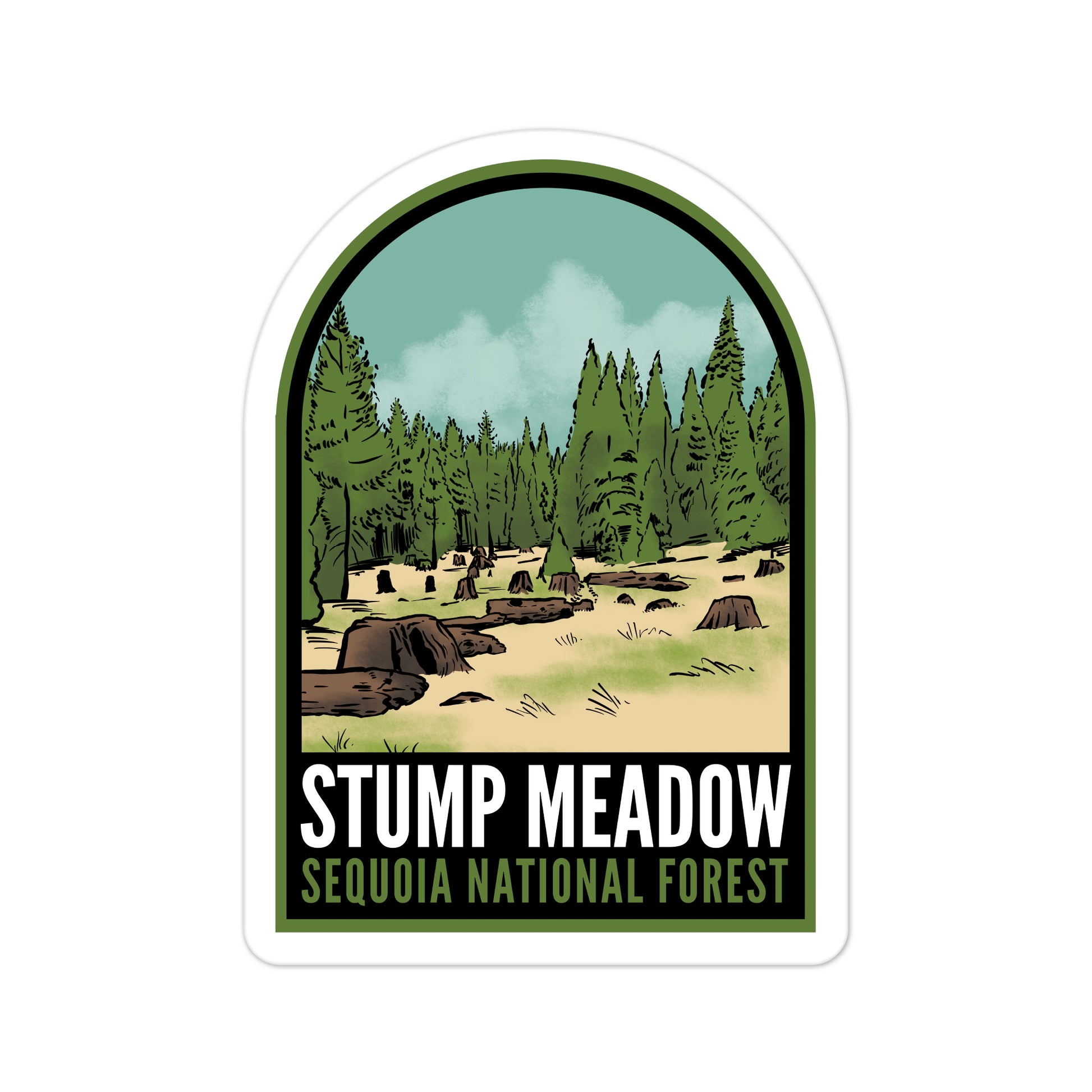 A sticker of Stump Meadow California