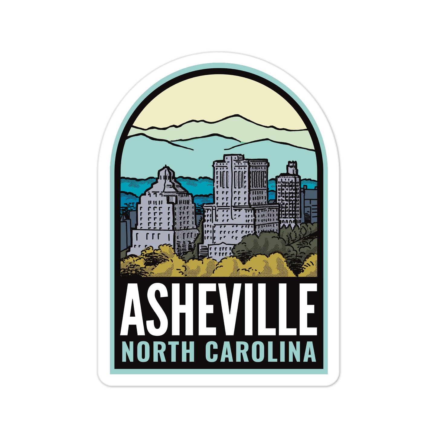 A sticker of Asheville North Carolina