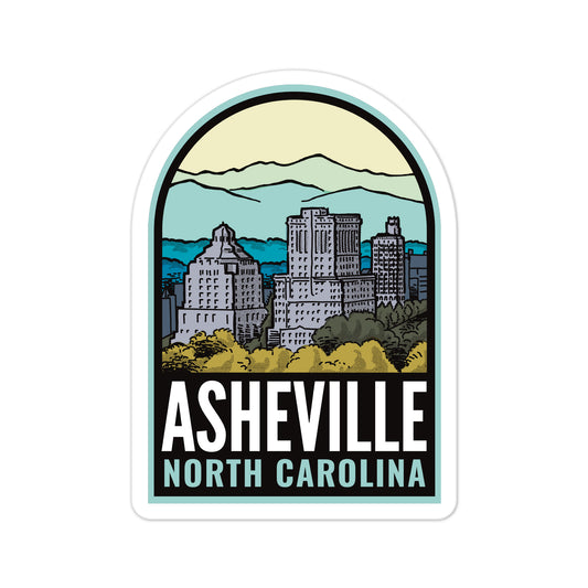 A sticker of Asheville North Carolina