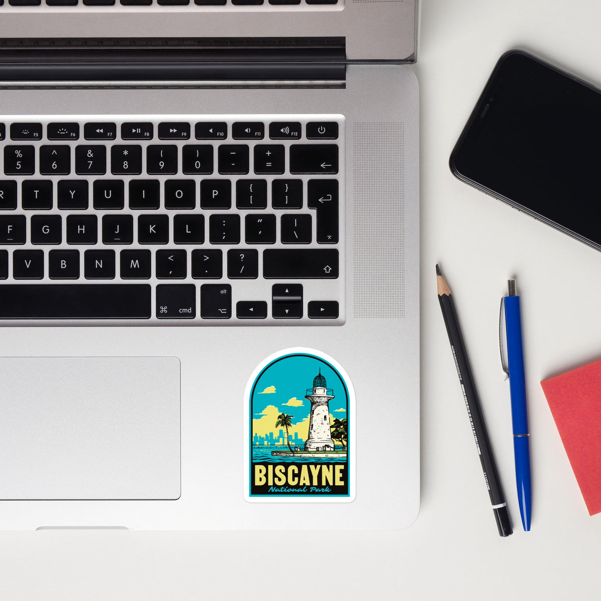 a sticker of Biscayne National Park on a laptop