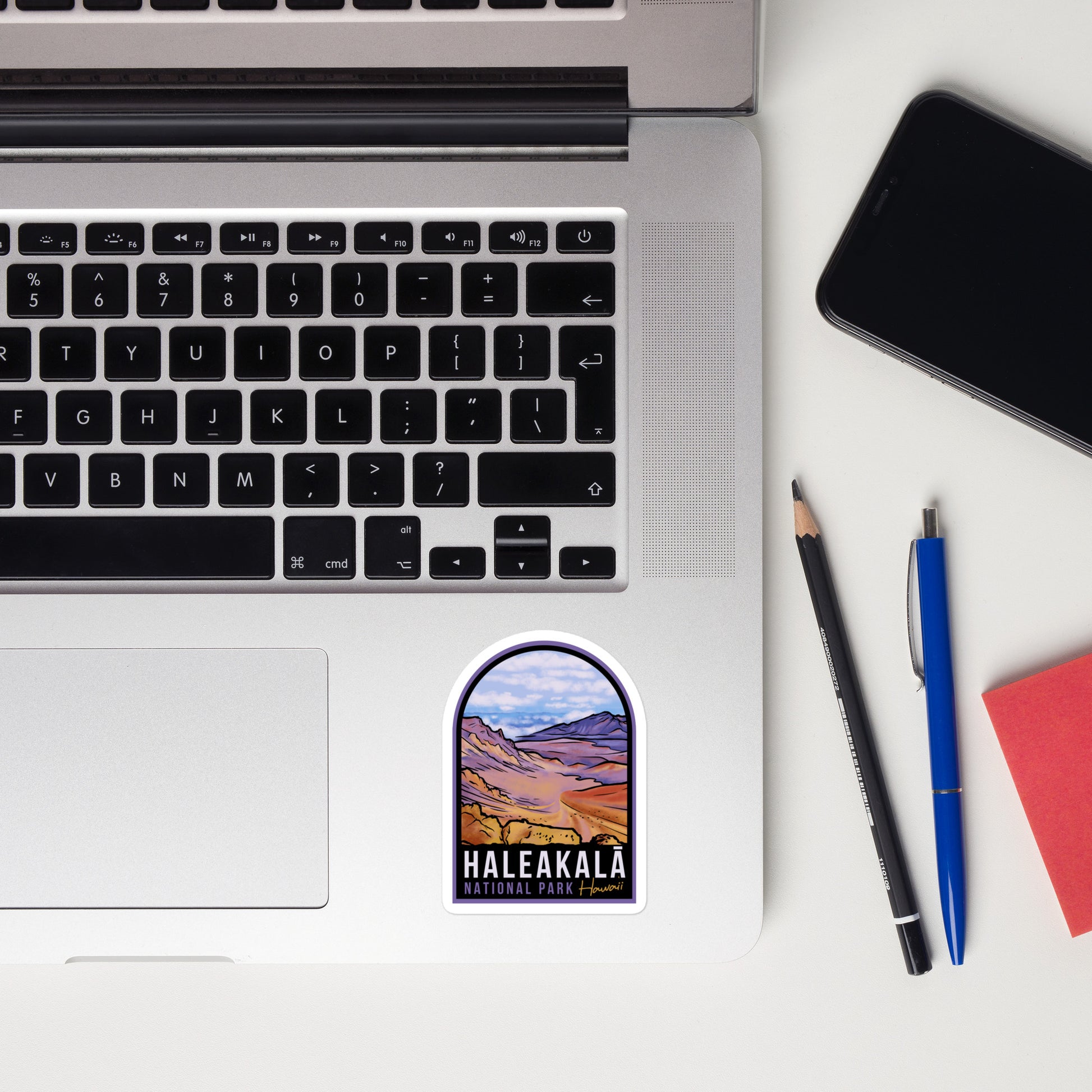 A sticker of Haleakala National Park on a laptop