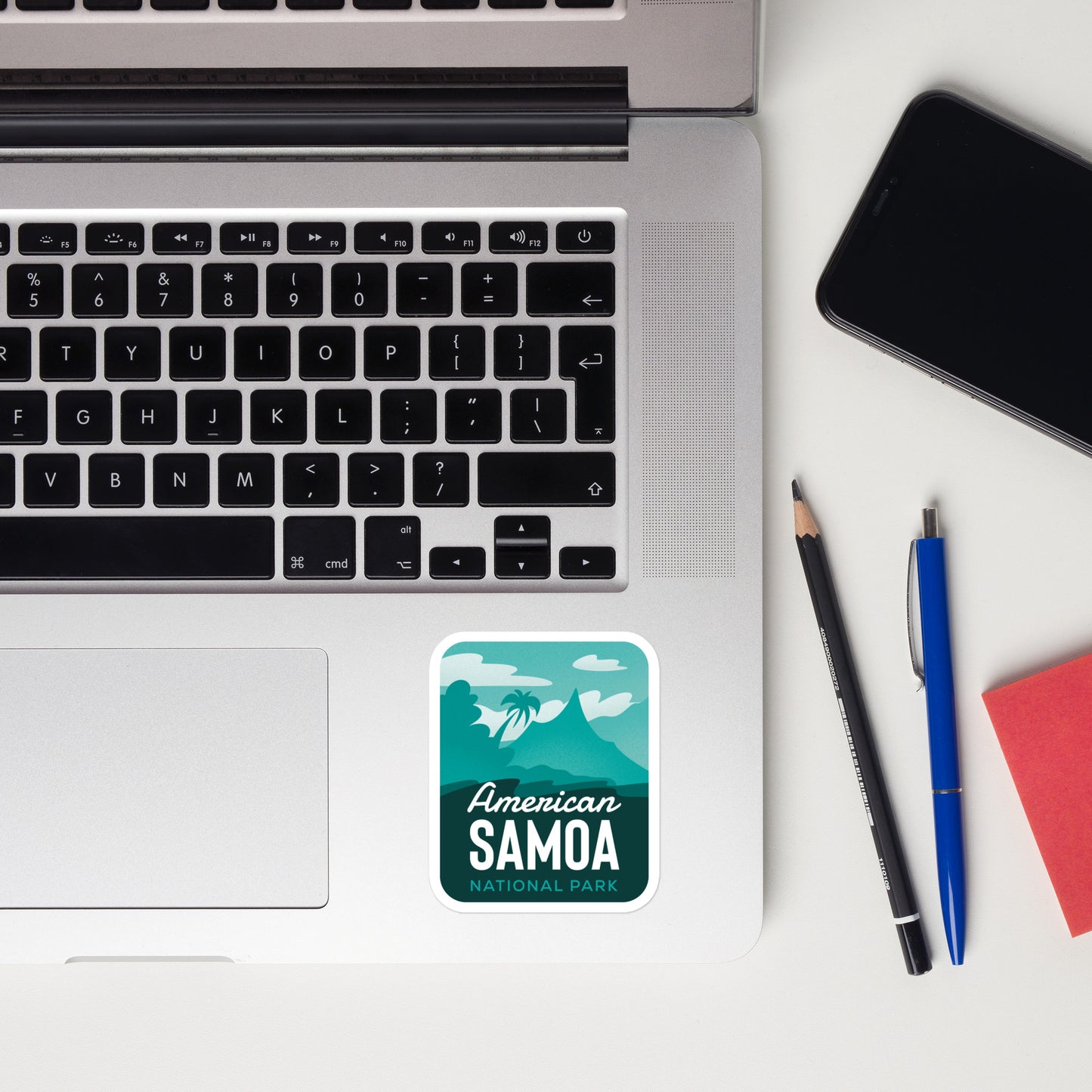 A sticker of American Samoa National Park on a laptop