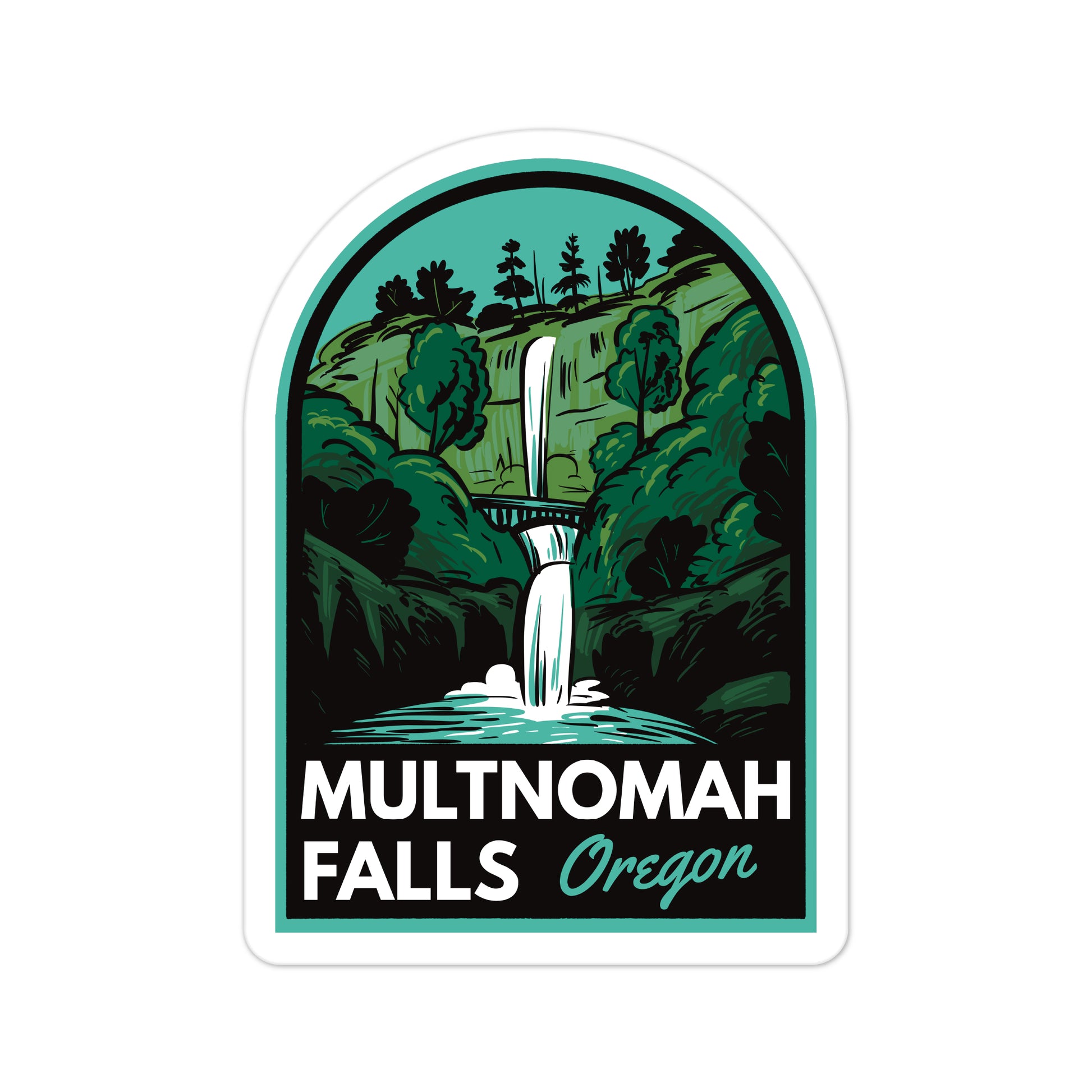 A sticker of Multnomah Falls Oregon