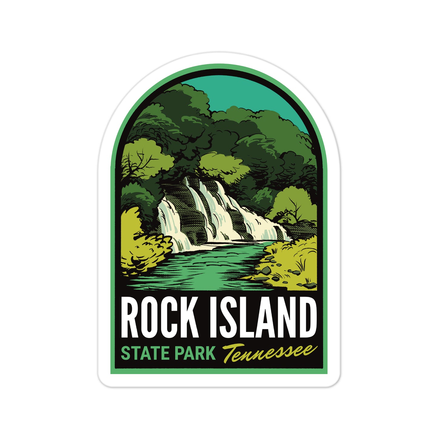 A sticker of Rock Island State Park TN