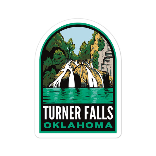 A sticker of Turner Falls Oklahoma